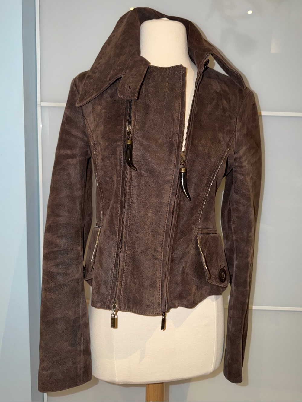 Vintage Just Cavalli Brown Suede Women's Zip-Front Jacket